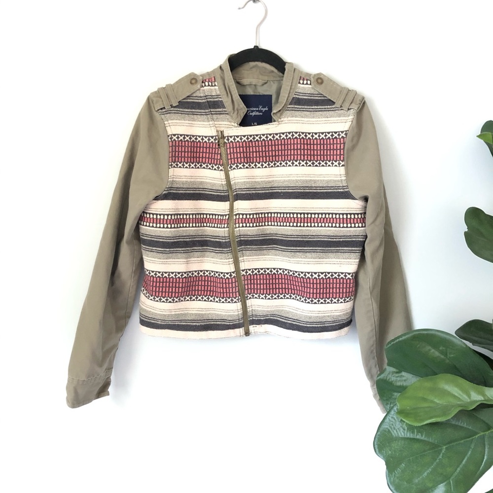 American Eagle Olive Tribal Utility Jacket